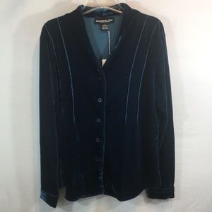 Monterey Bay Large Teal Velour V-Neck Cardigan
